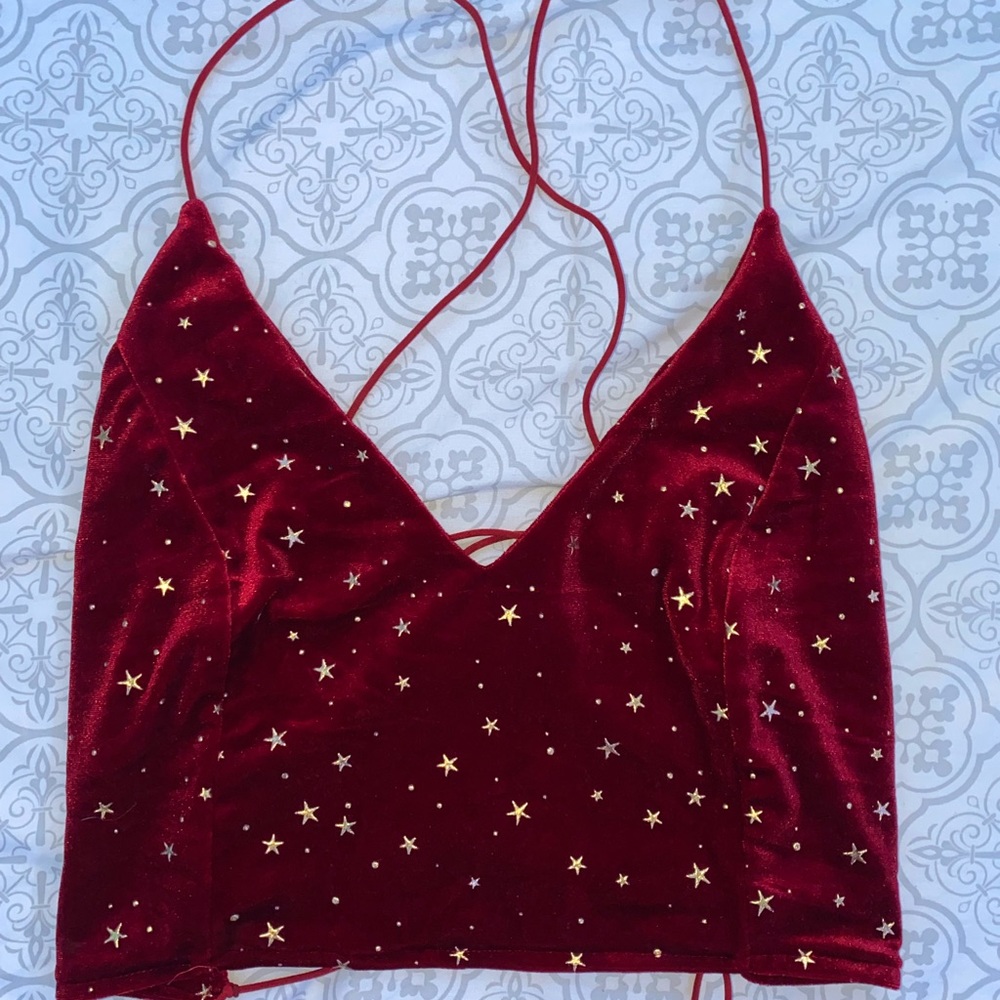 Crossed Red Velvet Crop Tank Top
